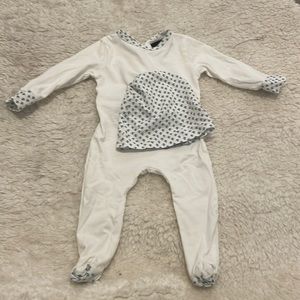 Cotton Cuddle and coo white with blue anchor footie with matching hat